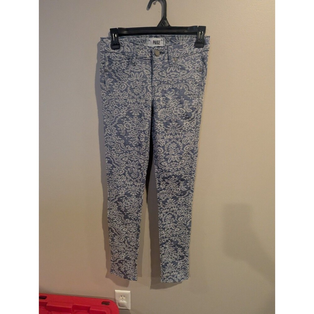 PAIGE Womens Sz 24 Stretch Verdugo Ultra Skinny Blue Floral Paisley Woven Decor